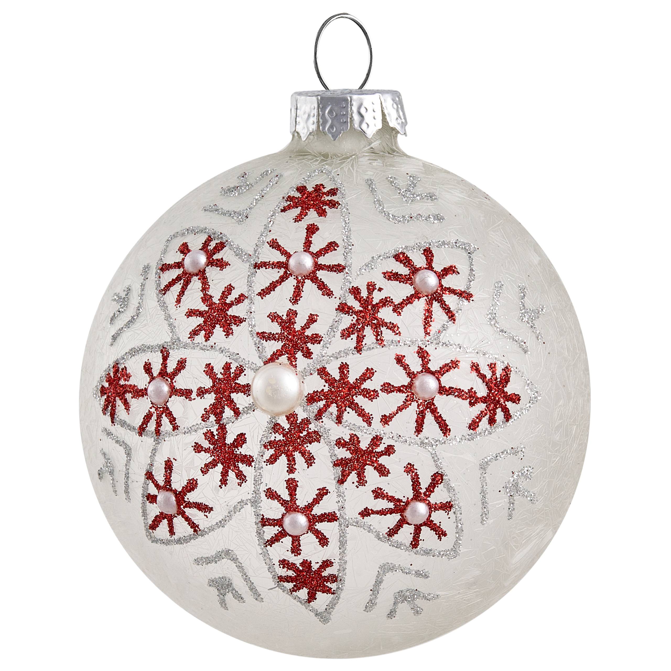 Beliani - Boules de Noël Verre Rouge/blanc SNOWFLAKE - 8x8x14- Beliani - Image 5