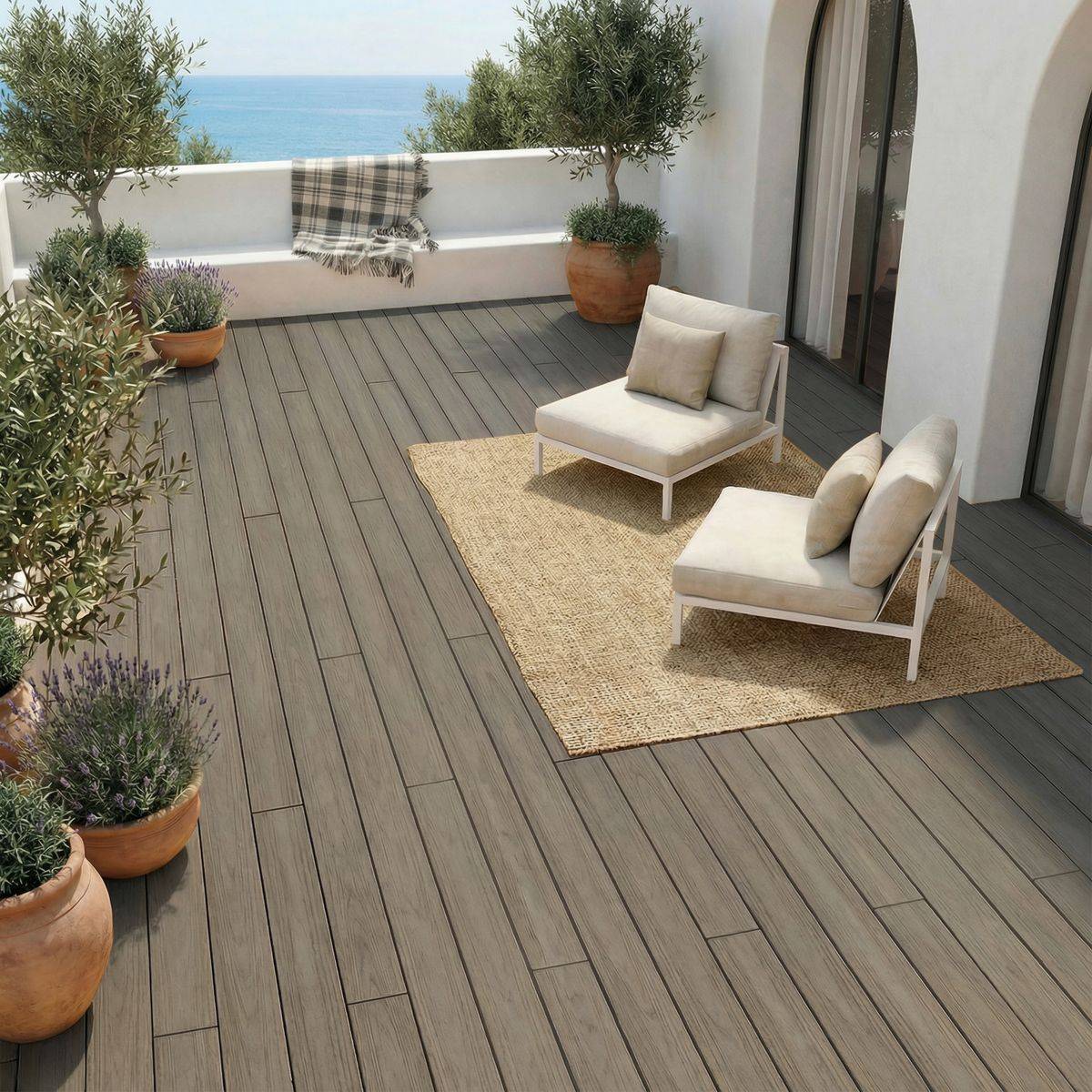 Kit terrasse composite co-extrudé HAVANA Argent 10 m² - lambourdes pin et clips inclus - Image 1