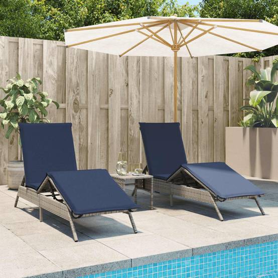 ComfortXL - Set 2 Transats Poly Rotin Coussins Bleu Marine Terrasse Gris – ComfortXL Outdoor Living - Image 1