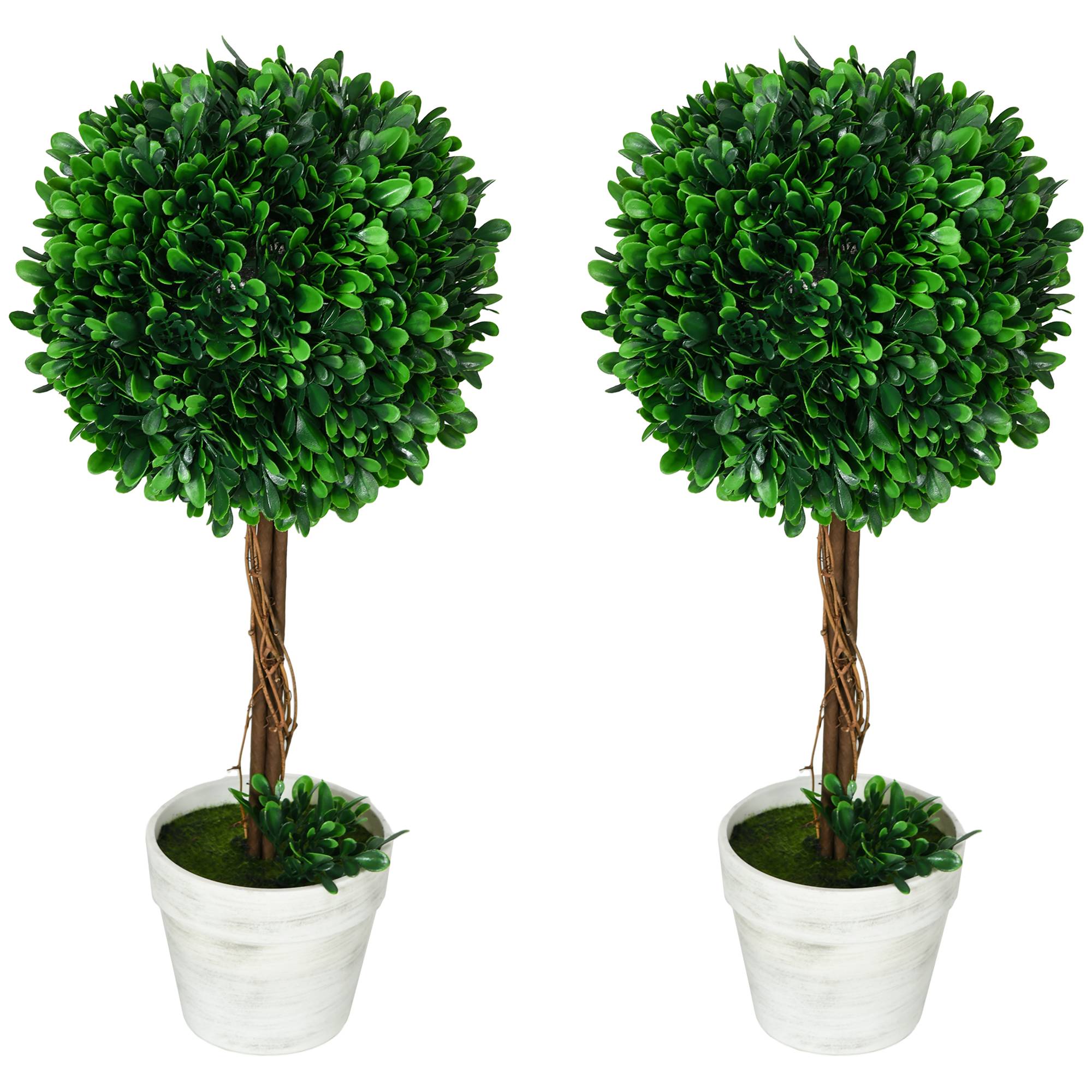 Lot 2 Buis Artificiels Boule Plastique Intérieur Extérieur 60cm Vert - ComfortXL Outdoor Living - Image 2