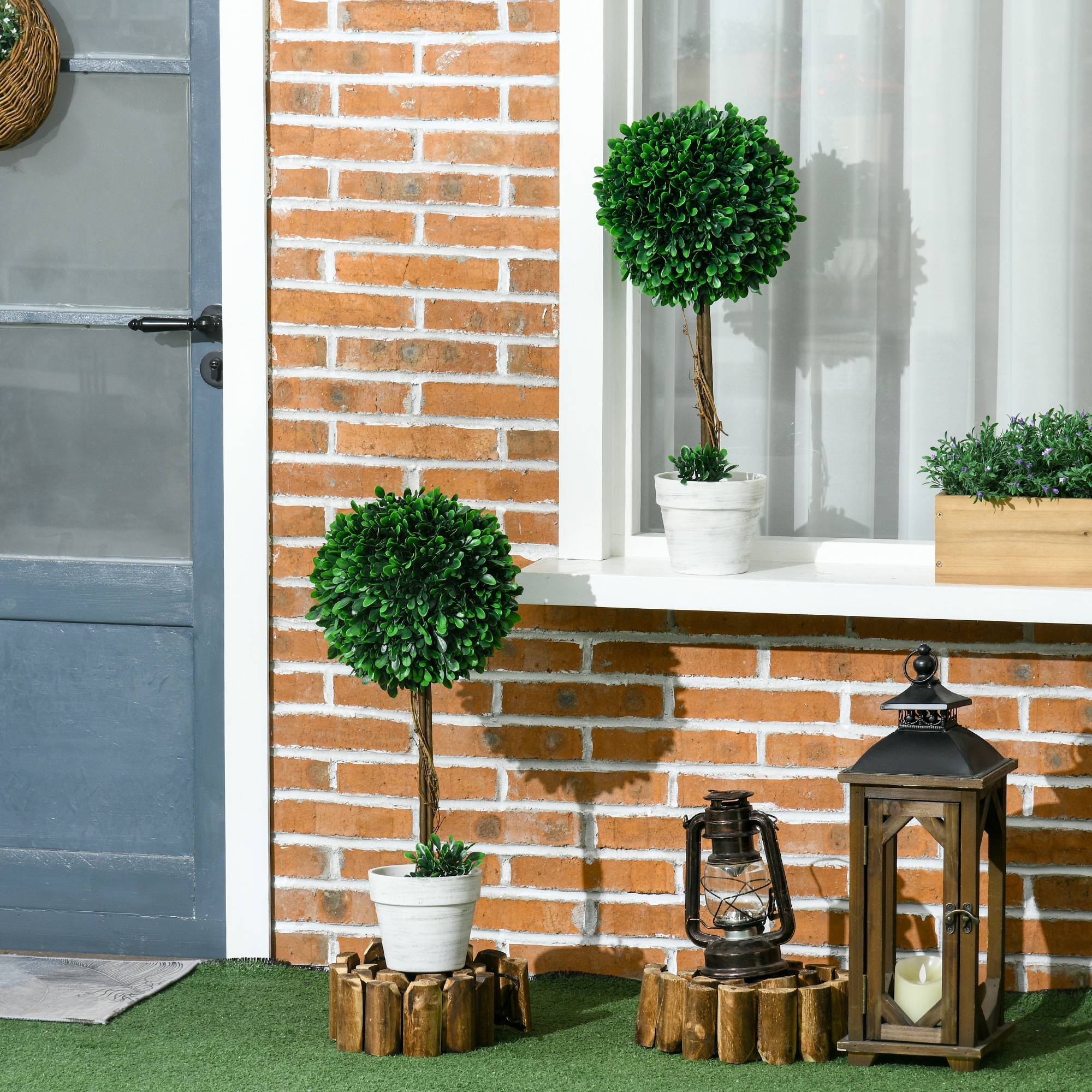 Lot 2 Buis Artificiels Boule Plastique Intérieur Extérieur 60cm Vert - ComfortXL Outdoor Living - Image 4