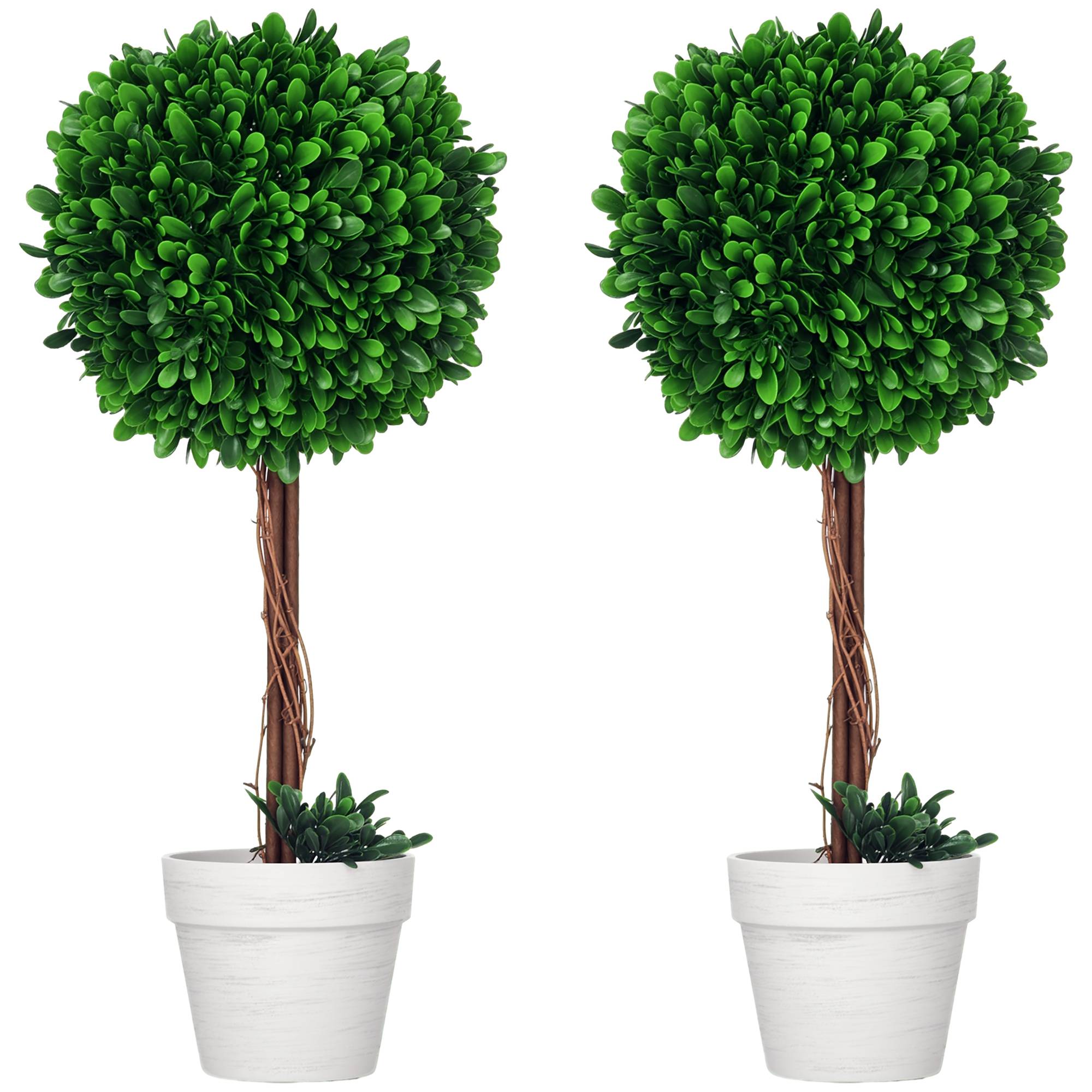 Lot 2 Buis Artificiels Boule Plastique Intérieur Extérieur 60cm Vert - ComfortXL Outdoor Living - Image 1