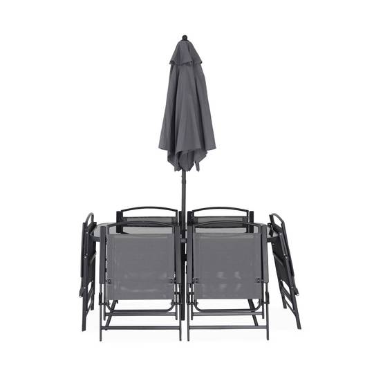 Table de jardin acier avec parasol + 6 assises. anthracite. structure acier avec revêtement anti rouille | sweeek - Image 5