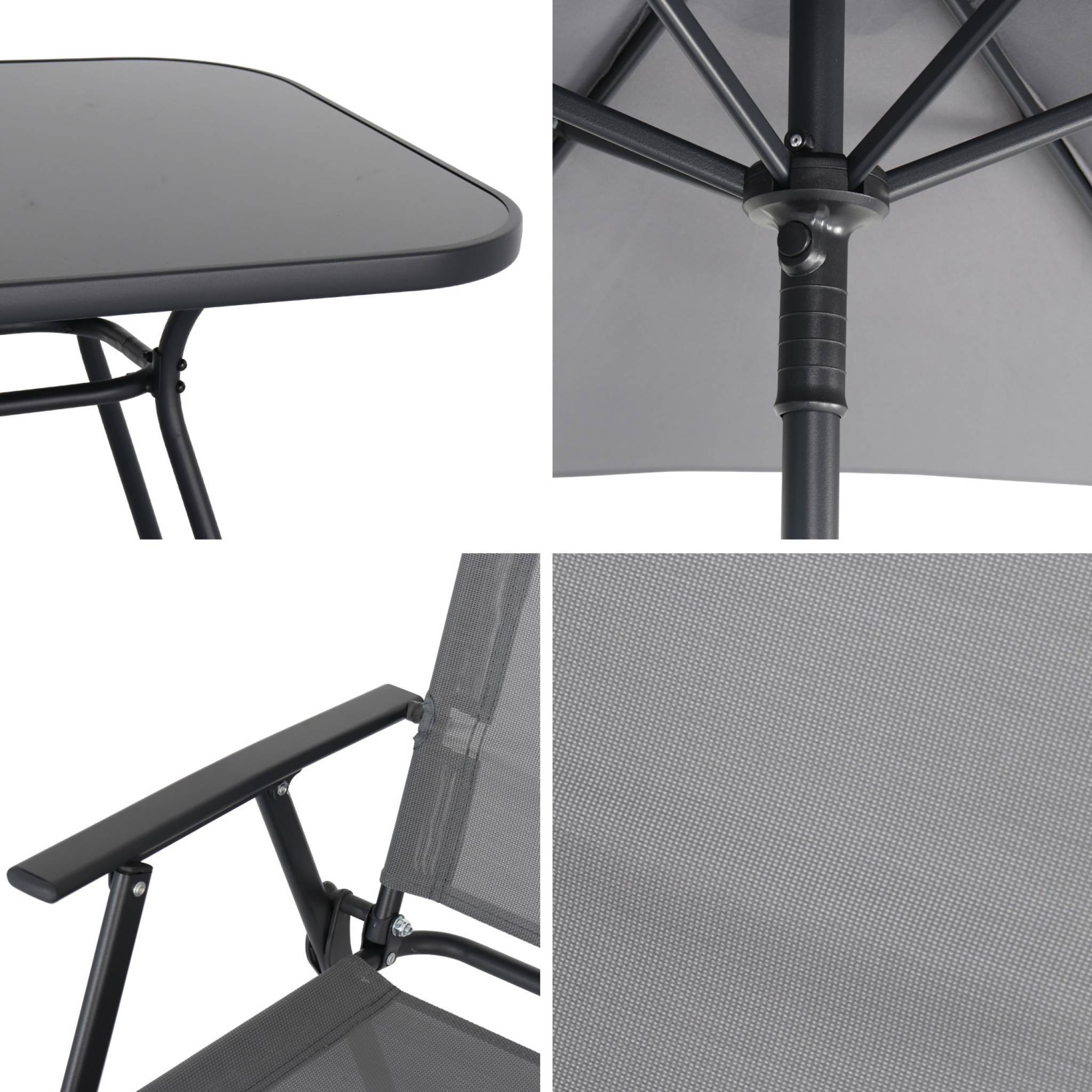 Table de jardin acier avec parasol + 6 assises. anthracite. structure acier avec revêtement anti rouille | sweeek - Image 7