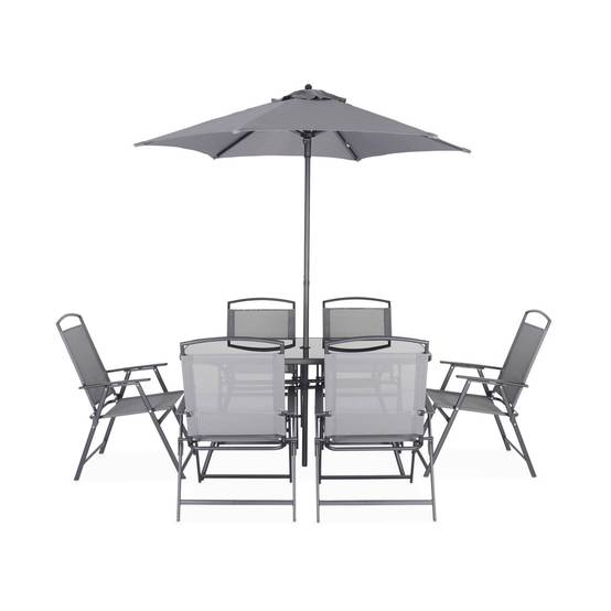 Table de jardin acier avec parasol + 6 assises. anthracite. structure acier avec revêtement anti rouille | sweeek - Image 4