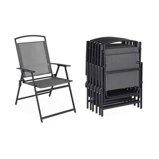 Table de jardin acier avec parasol + 6 assises. anthracite. structure acier avec revêtement anti rouille | sweeek - Image 6