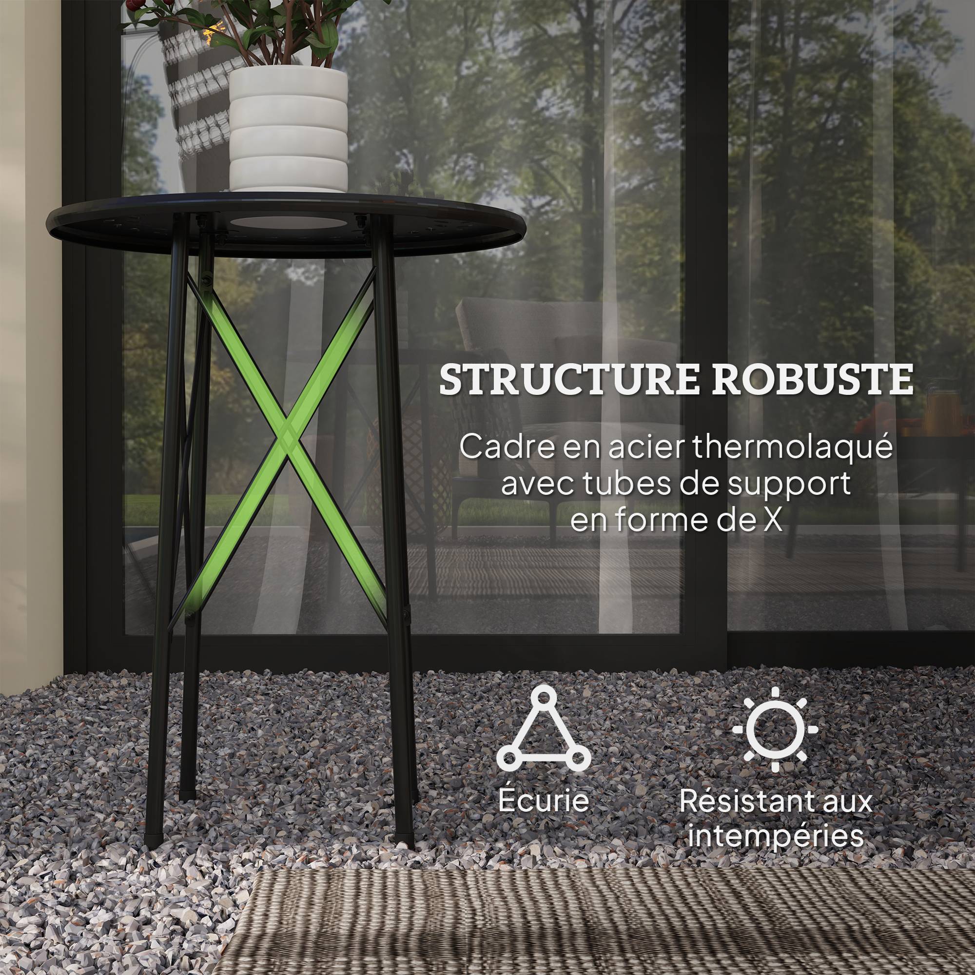 Petite table d'appoint ronde, table de jardin, avec découpe en forme de fleur et feuilles, en acier, Ø 40 x 50 cm, noir - Image 7