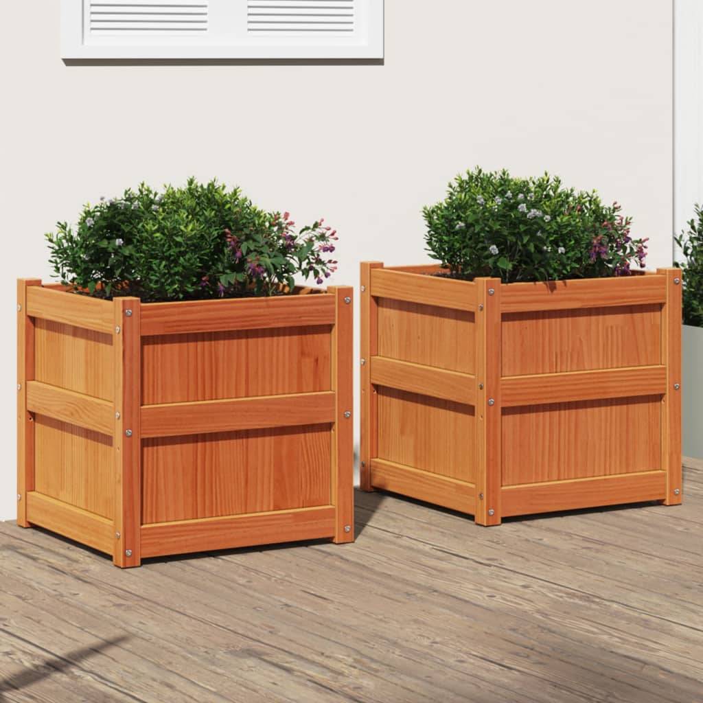 Jardinière 2 pcs cire marron bois de pin massif 60 x 60 x 60 cm - PANGIVO - Image 1