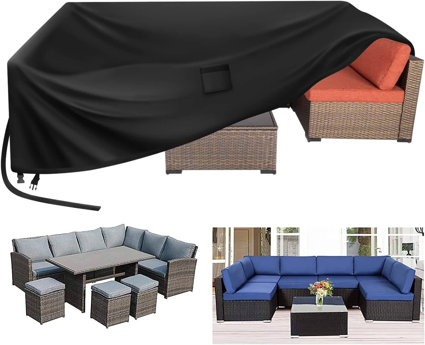 IntiMeg - Housse Assise Salons de Jardin Housse Table et Chaise de Jardin Imperméable Meuble Salon de Jardin Mobilier Jardin Extérieure (180x120x74cm)-Noir
