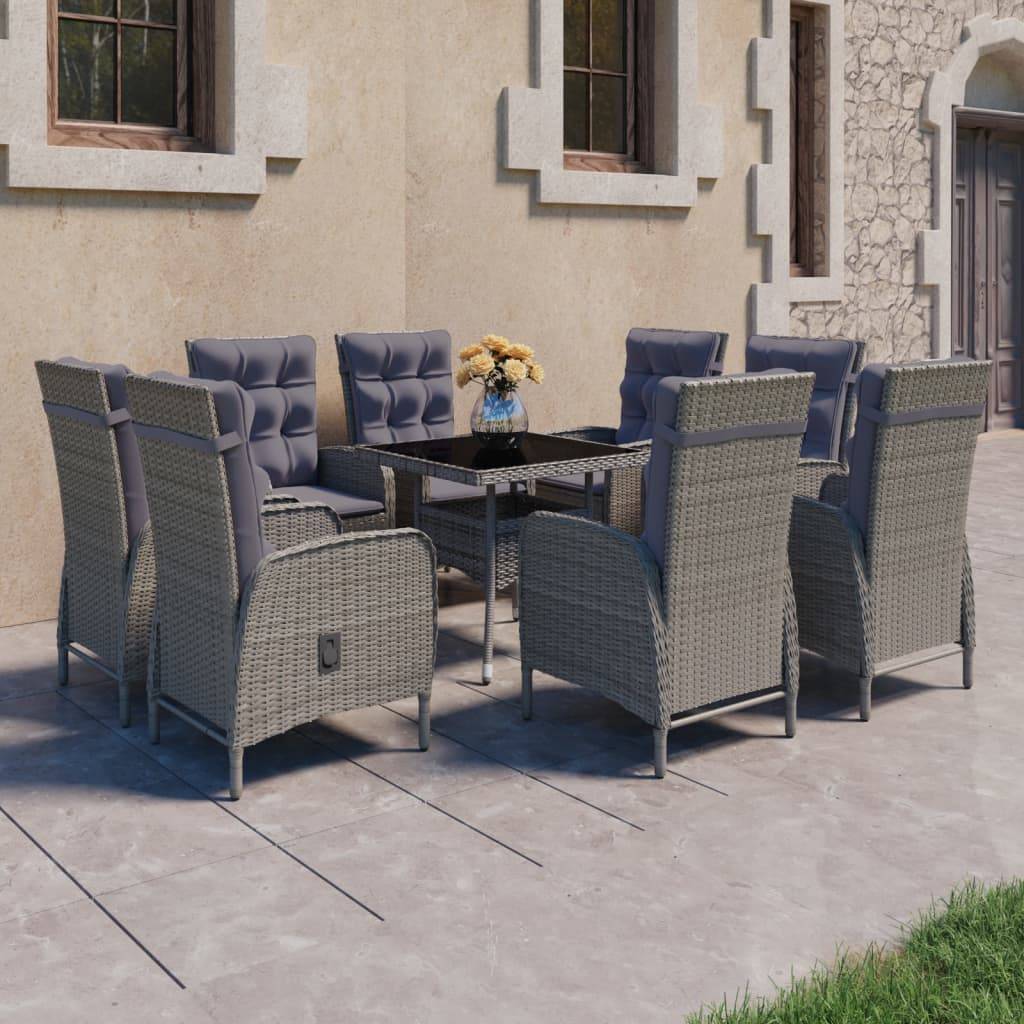 Vidaxl - Ensemble à manger de jardin 9 pcs Résine tressée et verre Gris vidaXL 3058530 - Image 1