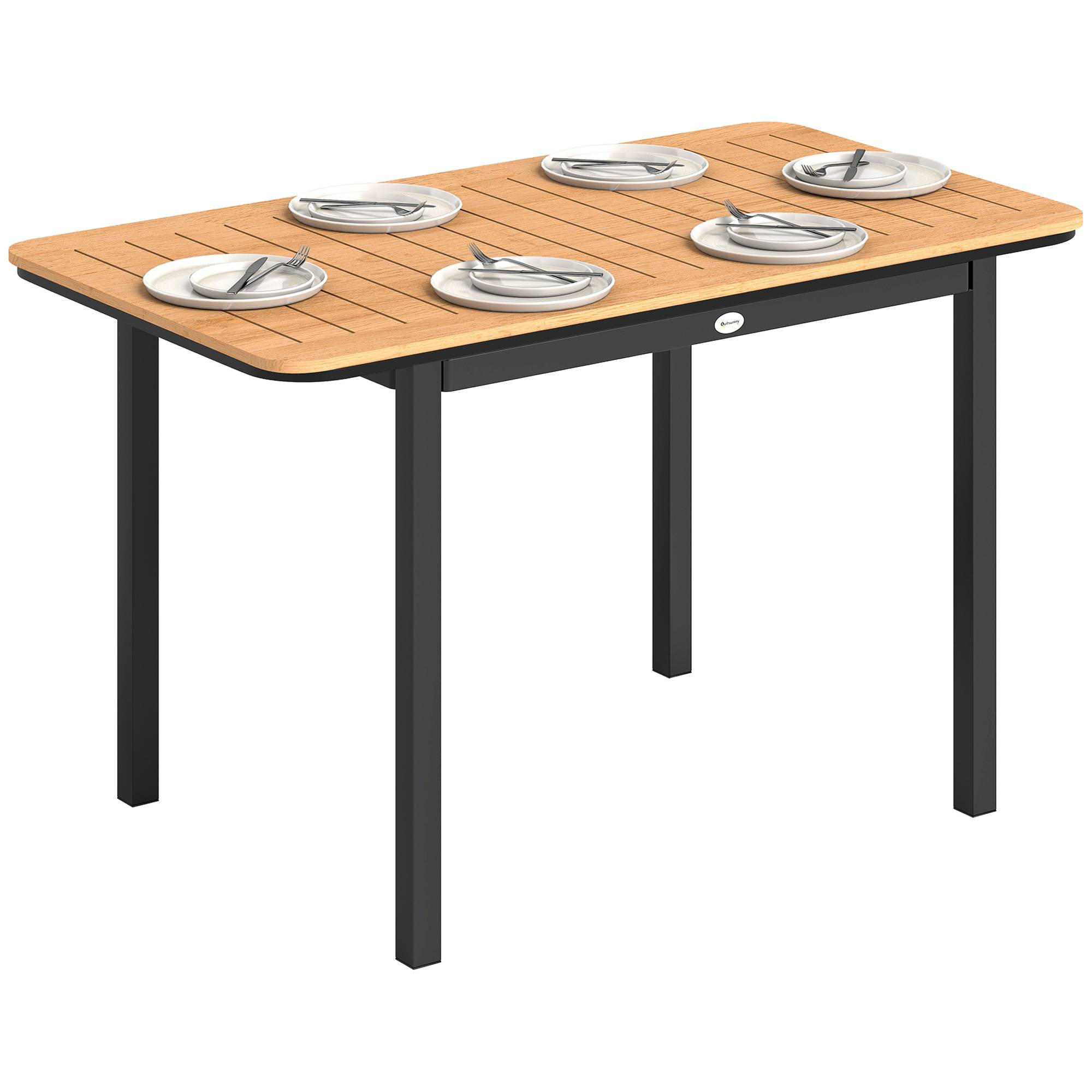 Sans Marque - Table de Jardin 6 Personnes Rectangulaire en Bois Composite Cadre en Métal et Plateau à Lattes 127x70cm Marron - Image 1