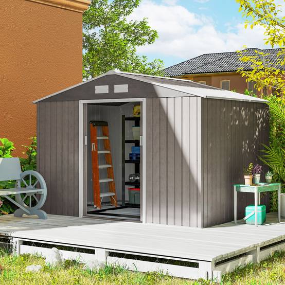Sans Marque - Abri jardin 5,4m² 2,77x1,95x1,92 m fondation porte coulissante ventilations acier galvanisé marron clair - Image 3