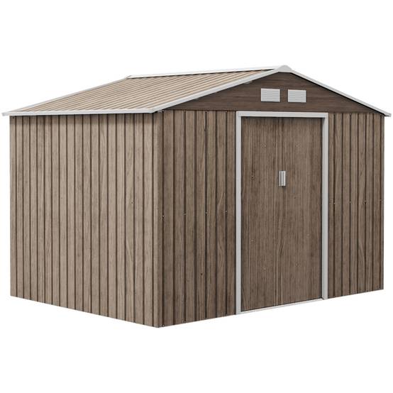 Sans Marque - Abri jardin 5,4m² 2,77x1,95x1,92 m fondation porte coulissante ventilations acier galvanisé marron clair - Image 1