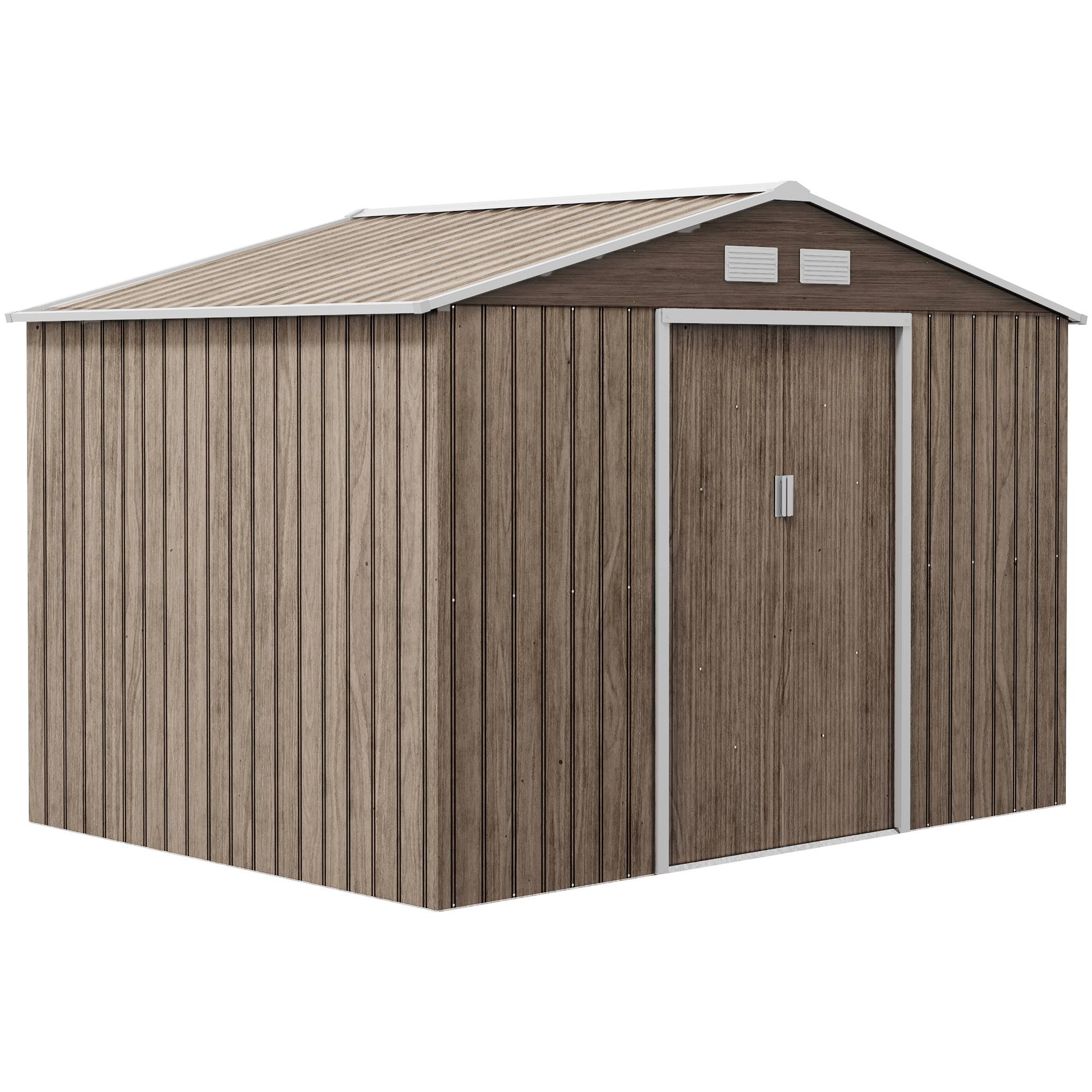 Sans Marque - Abri jardin 5,4m² 2,77x1,95x1,92 m fondation porte coulissante ventilations acier galvanisé marron clair - Image 1