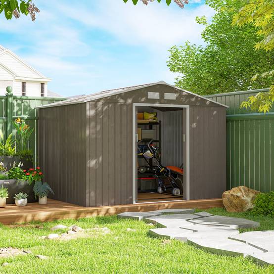 Sans Marque - Abri jardin 5,4m² 2,77x1,95x1,92 m fondation porte coulissante ventilations acier galvanisé marron clair - Image 4