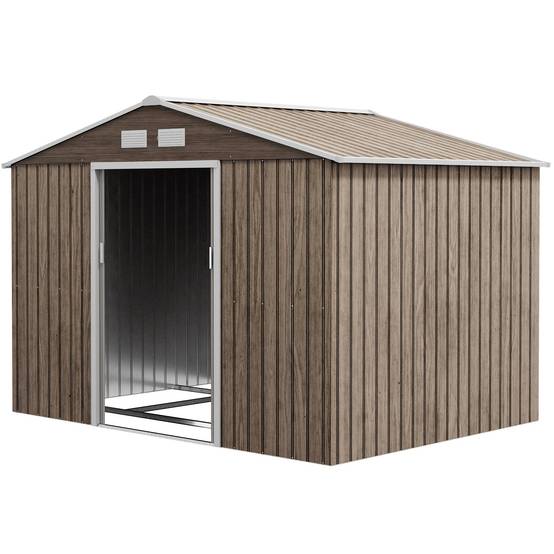 Sans Marque - Abri jardin 5,4m² 2,77x1,95x1,92 m fondation porte coulissante ventilations acier galvanisé marron clair - Image 2