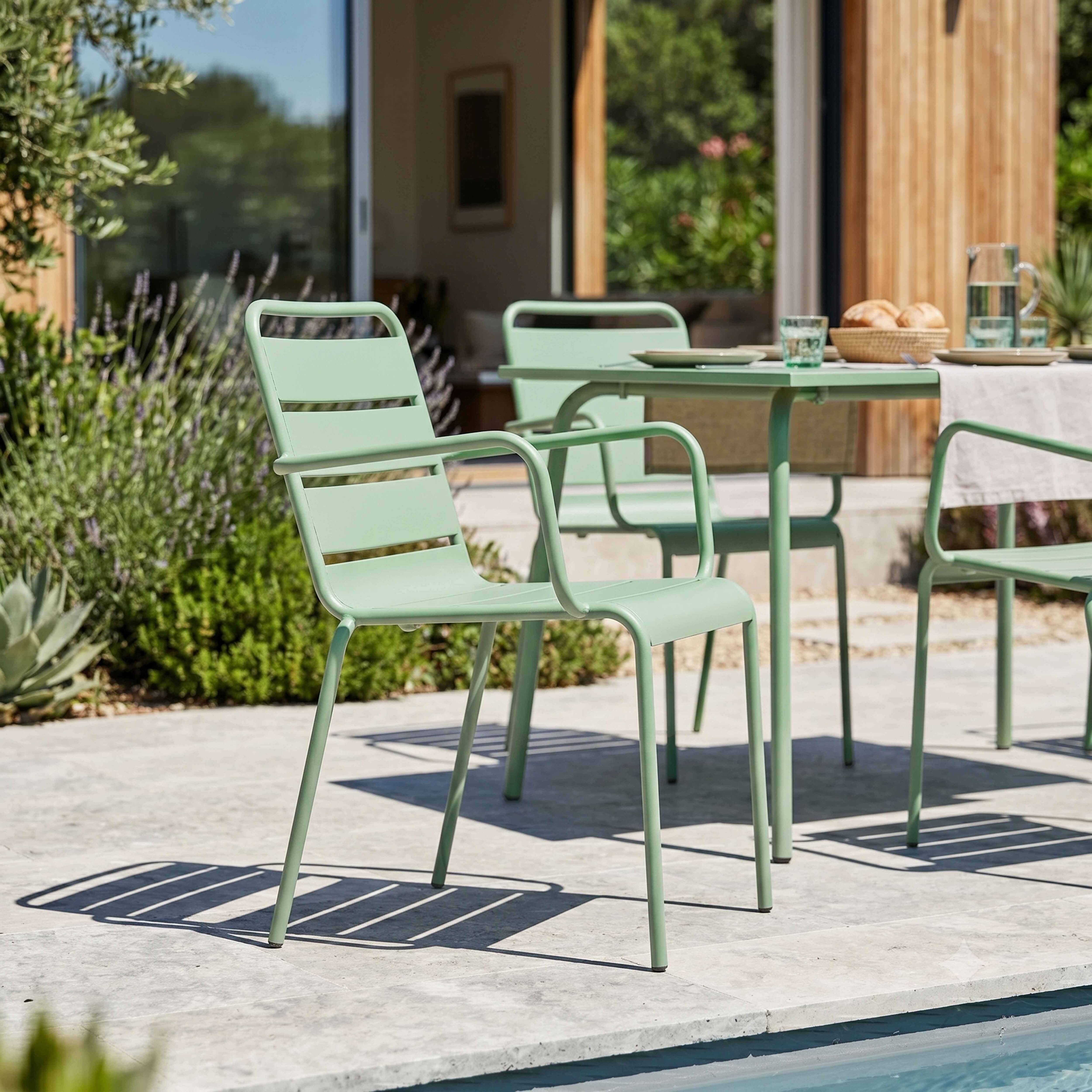 Oviala - Ensemble table de jardin et 4 fauteuils en métal vert sauge Palavas - Oviala - Image 4