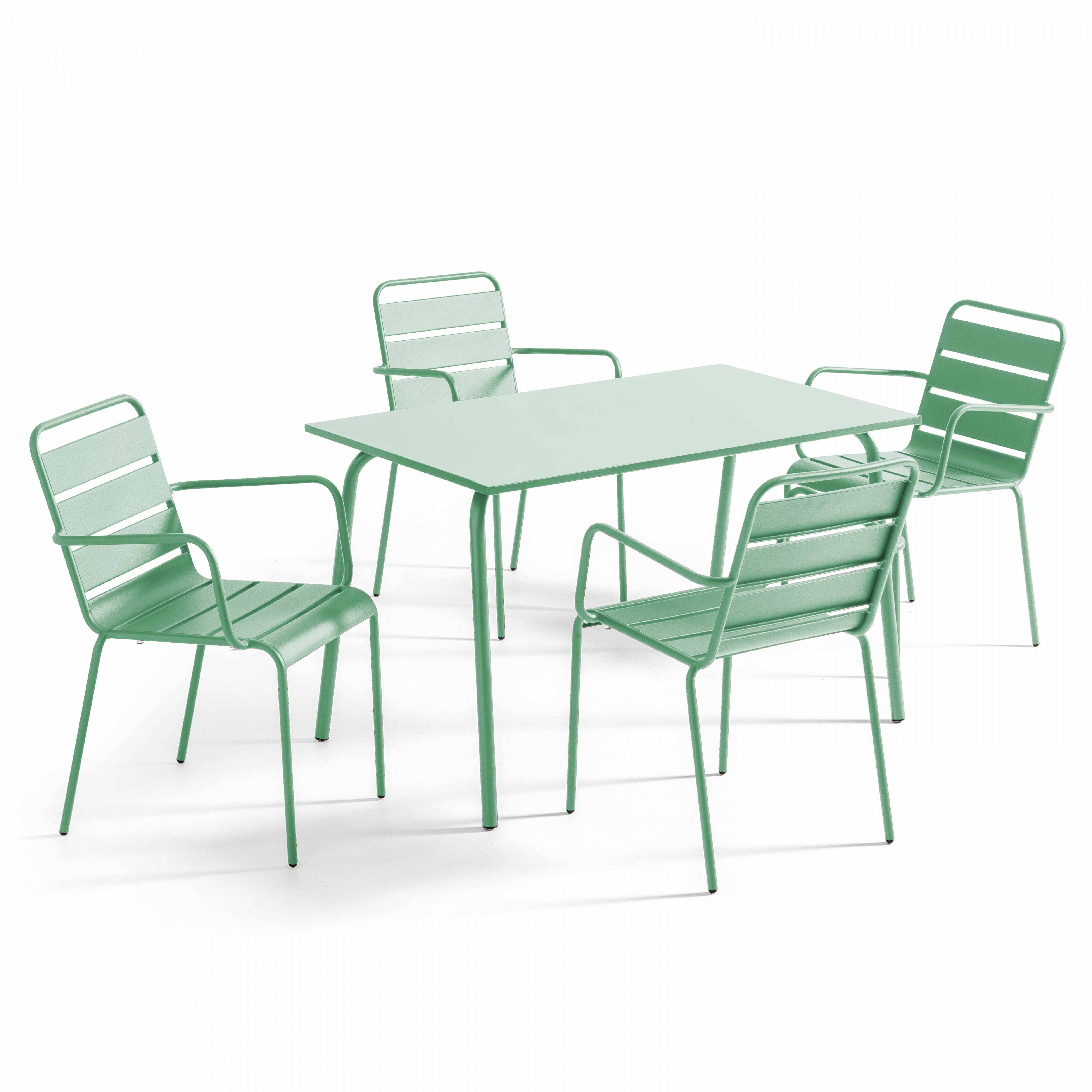 Oviala - Ensemble table de jardin et 4 fauteuils en métal vert sauge Palavas - Oviala - Image 1