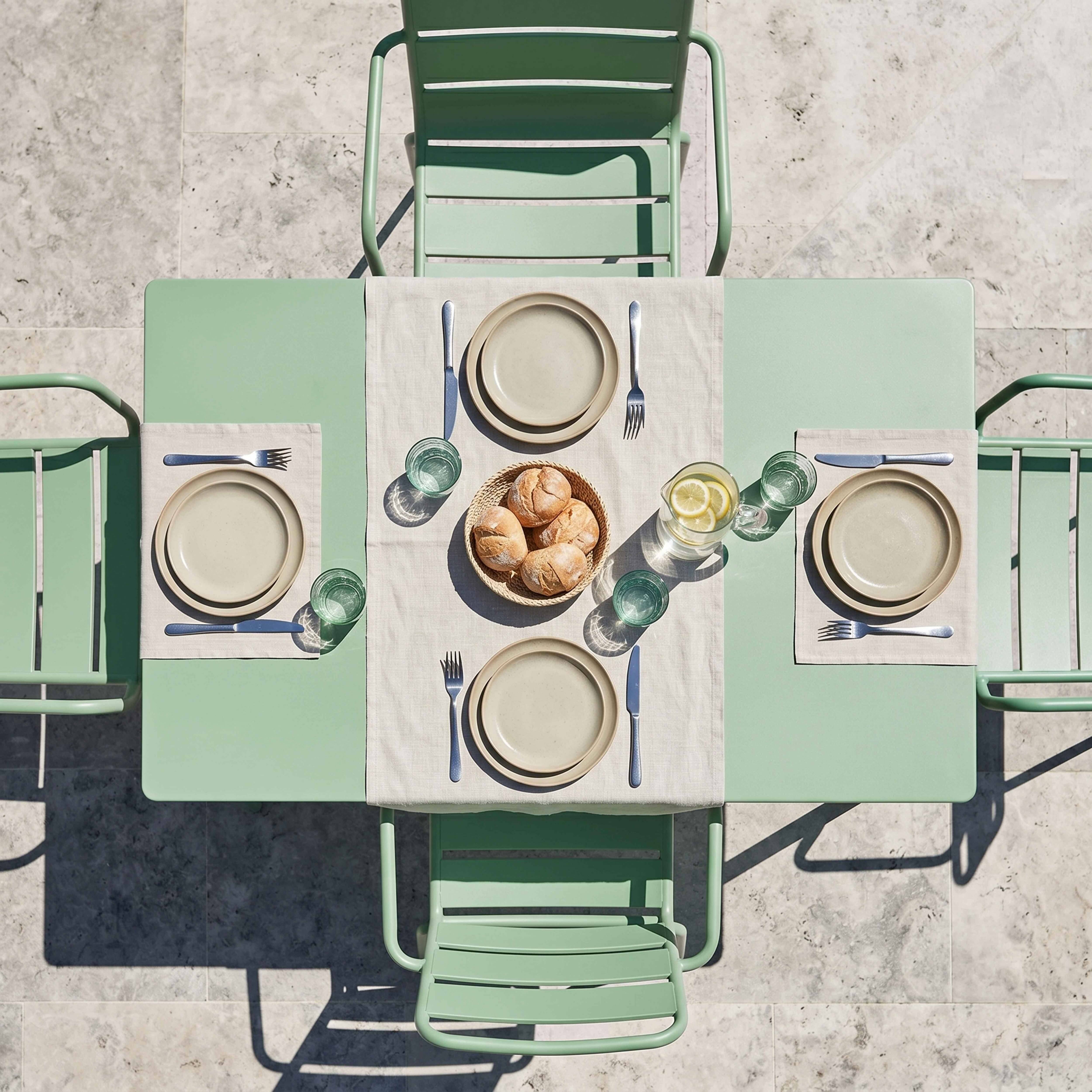 Oviala - Ensemble table de jardin et 4 fauteuils en métal vert sauge Palavas - Oviala - Image 3