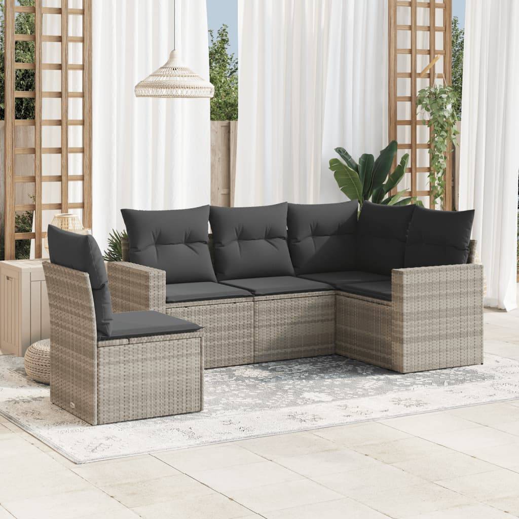 Vidaxl - Salon de jardin 5 pcs avec coussins gris clair résine tressée vidaXL 3251309 - Image 1