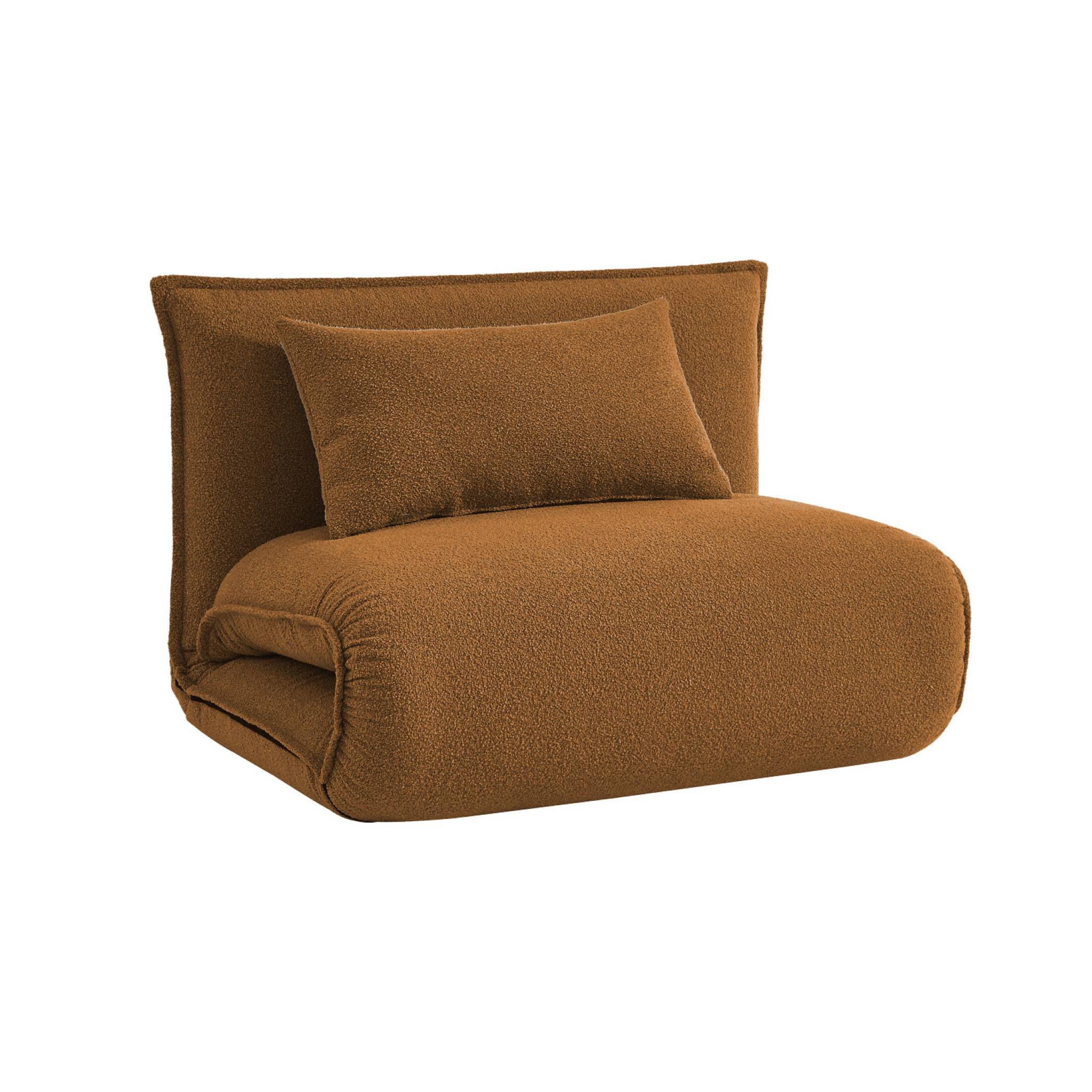 sweeek - Chauffeuse convertible 1 place en bouclette texturée moutarde L 99 x P 80 x H 66 cm - Fleeep | sweeek - Image 2