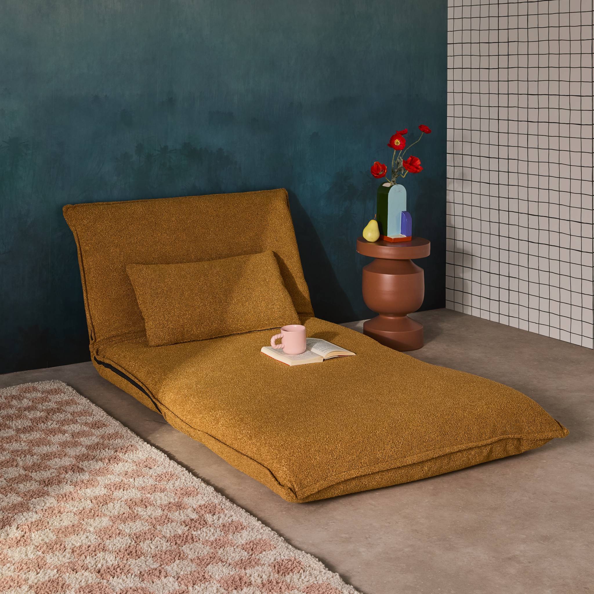 sweeek - Chauffeuse convertible 1 place en bouclette texturée moutarde L 99 x P 80 x H 66 cm - Fleeep | sweeek - Image 5