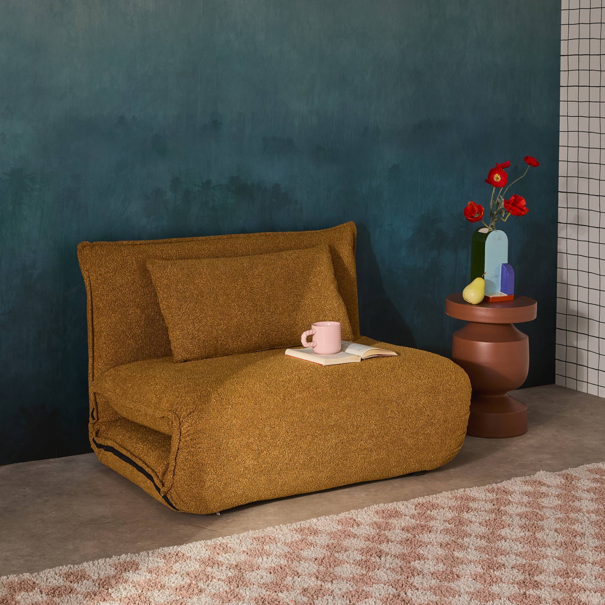 sweeek - Chauffeuse convertible 1 place en bouclette texturée moutarde L 99 x P 80 x H 66 cm - Fleeep | sweeek - Image 4