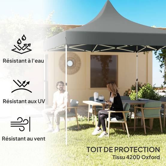 Tonnelle pliante Oxford pour jardin et réception protection UV hauteur réglable 3x3m gris - ComfortXL Outdoor Living - Image 8