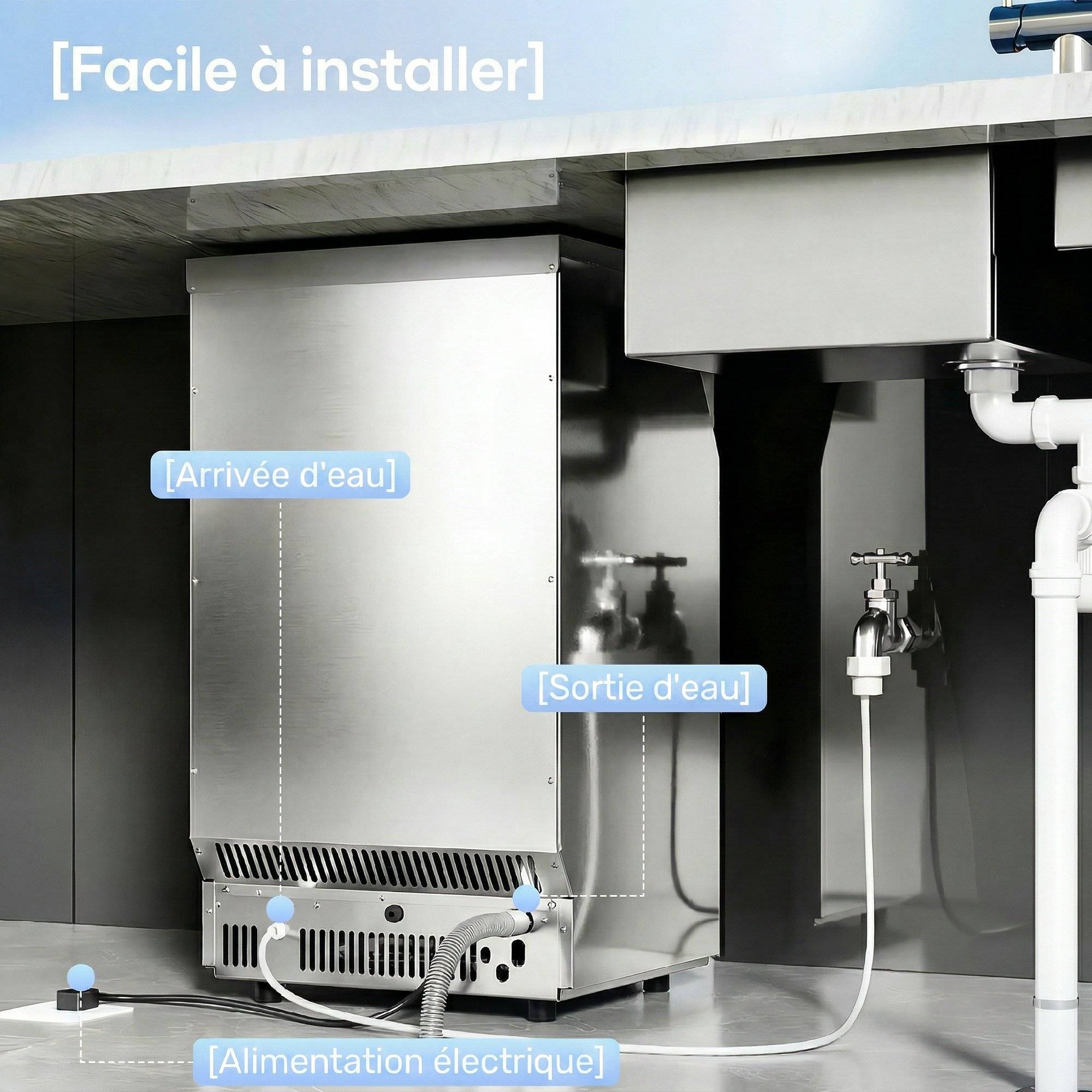 Machine à glaçons commerciale 36kg/24h, acier inoxydable, réserve 5,5kg, 36 glaçons en 10min - Image 9