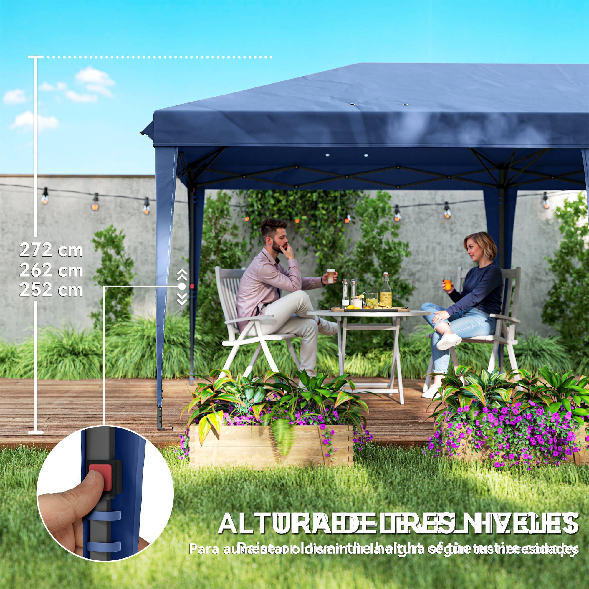 Tente pliante pop-up 6 x 3 m avec 4 côtés détachables, tonnelle de jardin avec 2 fenêtres et sac de transport, bleue - Image 7