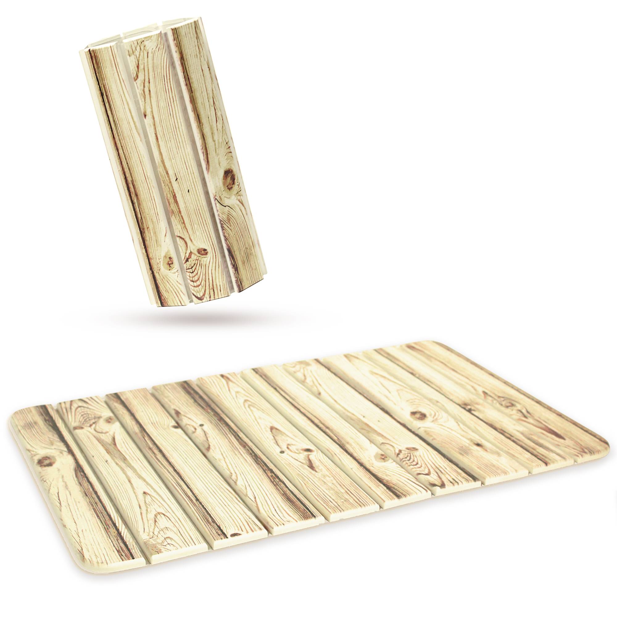 Fishtec - Tapis de Bain Diatomite en Terre de Diatomée - Séchage Rapide et Antidérapant - Enroulable - 60 x 39 cm - Couleur Bois - Image 1