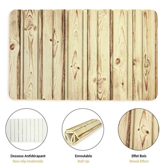 Tapis de Bain Diatomite en Terre de Diatomée - Séchage Rapide et Antidérapant - Enroulable - 60 x 39 cm - Couleur Bois - Image 5