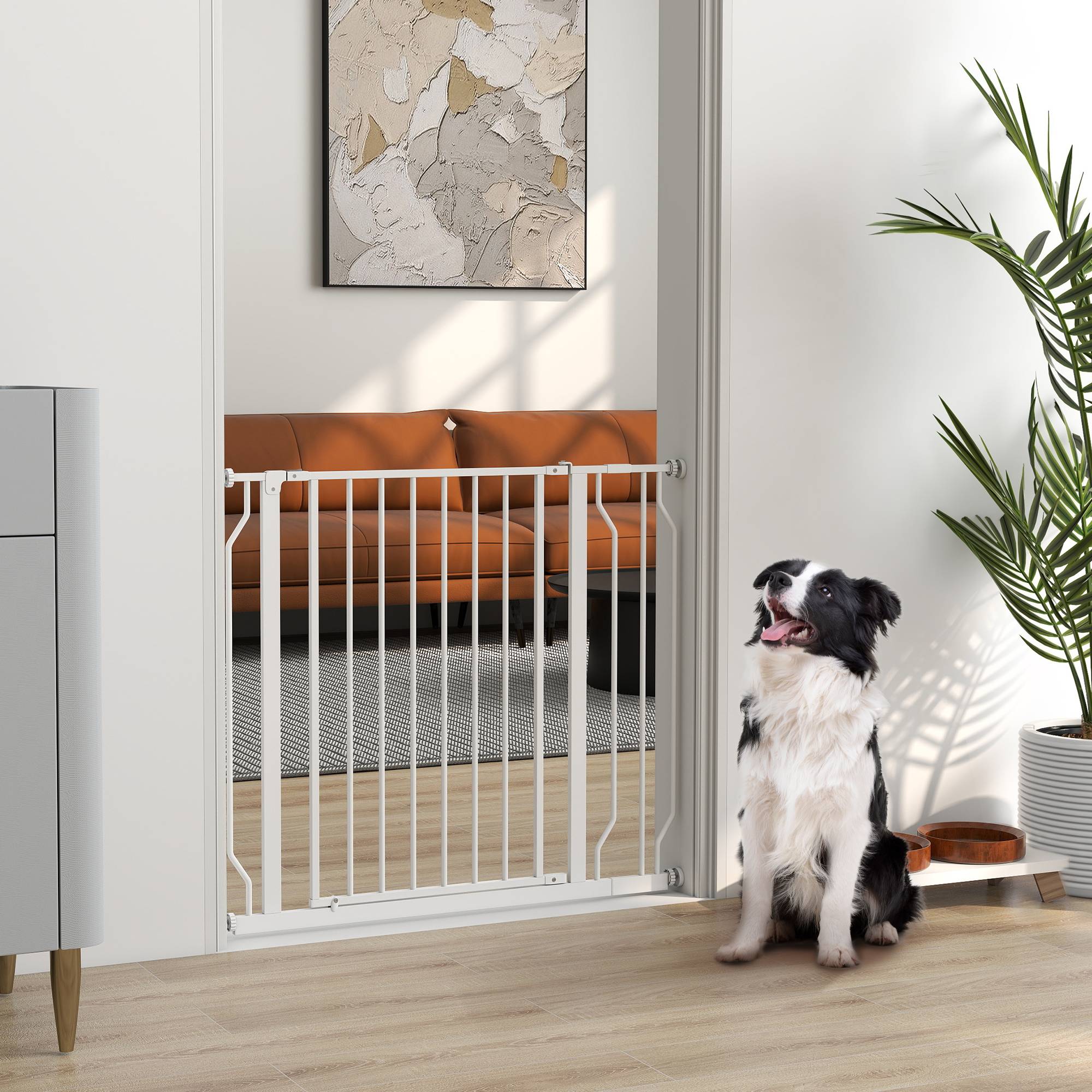 Sans Marque - Barrière de sécurité pour chien, ouverture bidirectionnelle, fixation murale par boutons-pression, réglable de 75 à 95 cm, blanc - Image 3