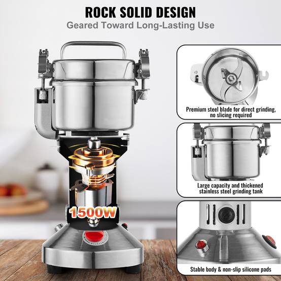 VEVOR Moulin à épices électrique 300g 1500W, inox, type droit, céréales, épices, herbes, poivres. - Image 3