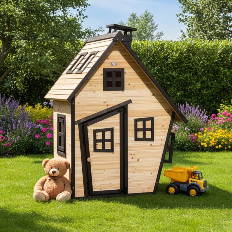 Maisonnette en bois thermo-traité Pschitt 120x102cm Abracadaprout - Image 1