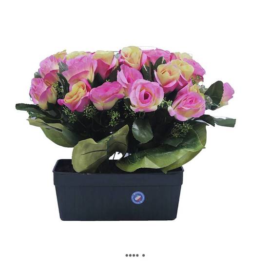 Jardinière funéraire fleurs artificielles cimetière boutons de roses Lavande - couleur: Lavande - Image 2