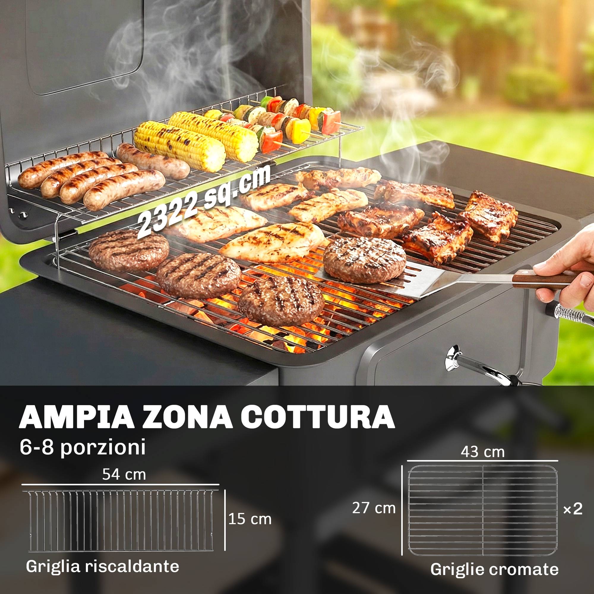 Barbecue charbon fumoir portable, ventilation, thermomètre, tablettes latérales noir - Image 6
