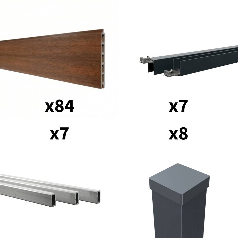 Kit Clôture Bois Composite Ipé 12,85x1,8m CRUZ - Poteaux en Aluminium Gris - Brise Vue - Palissade - Image 3