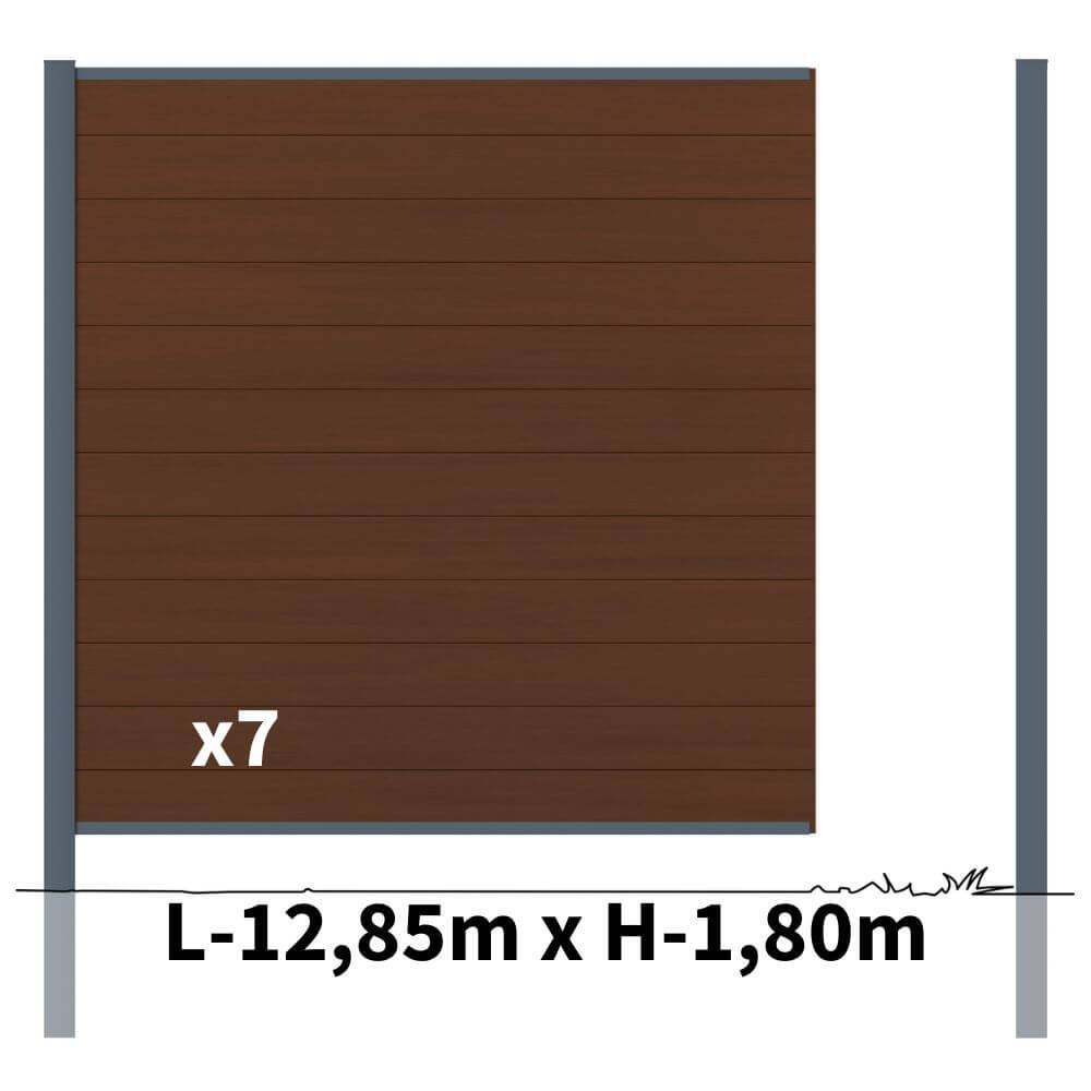 Kit Clôture Bois Composite Ipé 12,85x1,8m CRUZ - Poteaux en Aluminium Gris - Brise Vue - Palissade - Image 2