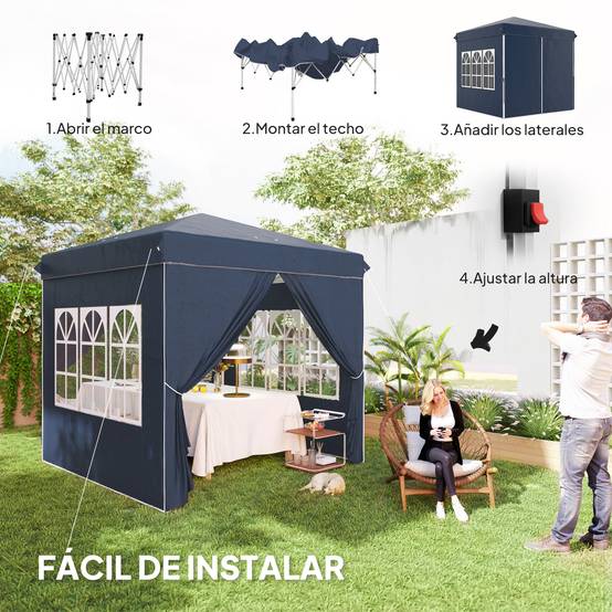 Tente pliante pop-up 2,5 x 2,5 m avec 4 parois latérales anti-UV, hauteur réglable et sac de transport, bleu foncé - Image 6