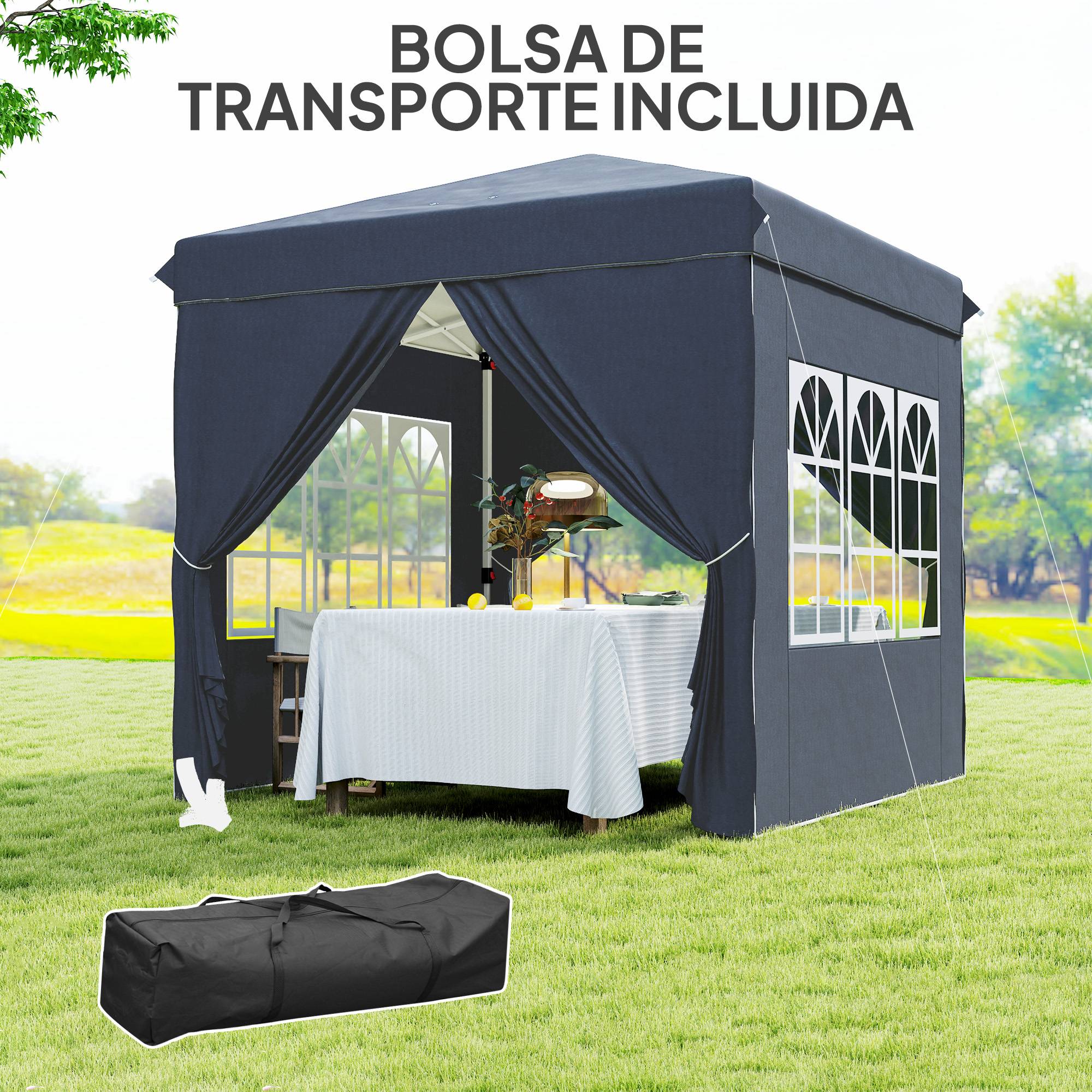 Tente pliante pop-up 2,5 x 2,5 m avec 4 parois latérales anti-UV, hauteur réglable et sac de transport, bleu foncé - Image 9