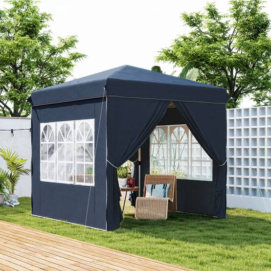 Tente pliante pop-up 2,5 x 2,5 m avec 4 parois latérales anti-UV, hauteur réglable et sac de transport, bleu foncé - Image 3