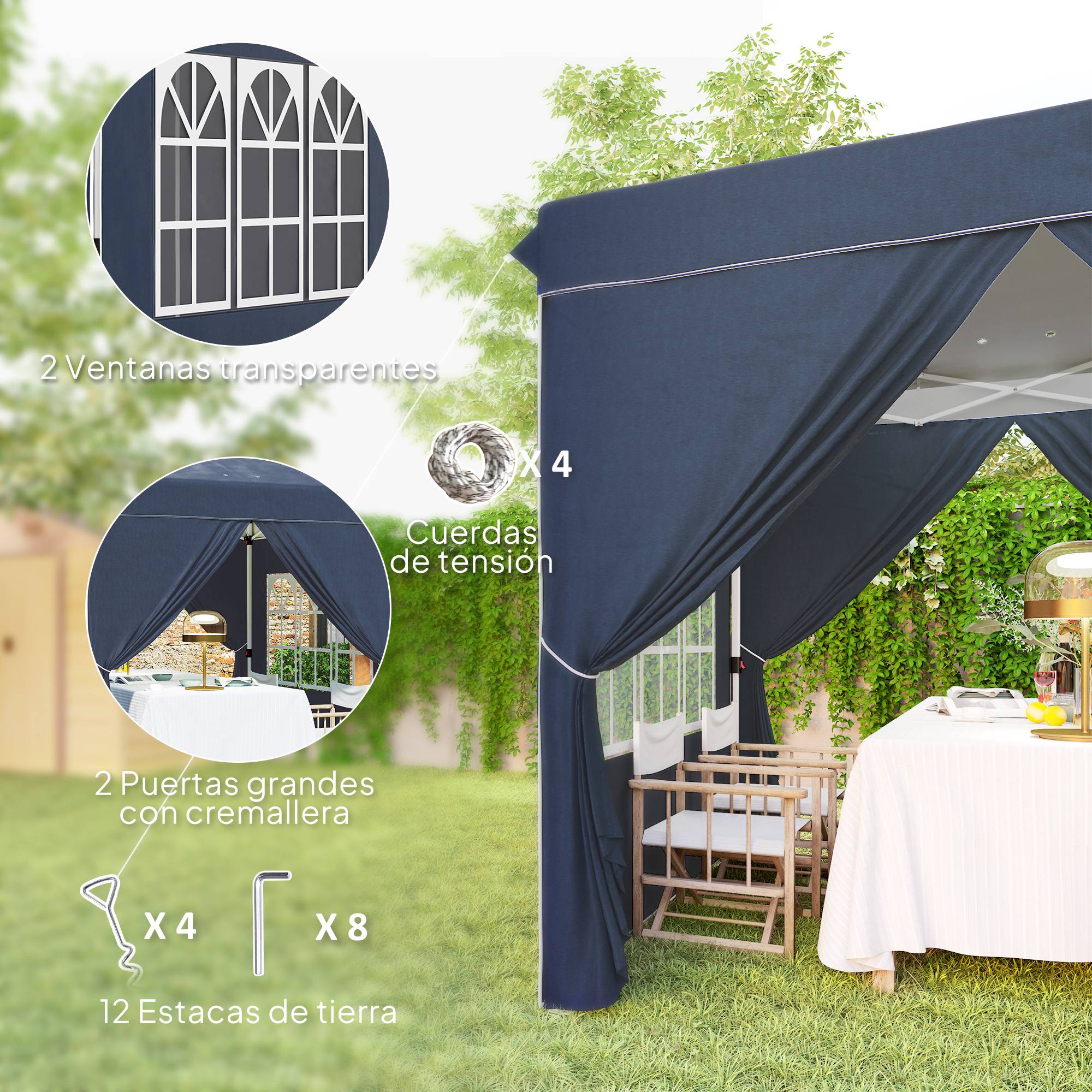 Tente pliante pop-up 2,5 x 2,5 m avec 4 parois latérales anti-UV, hauteur réglable et sac de transport, bleu foncé - Image 10