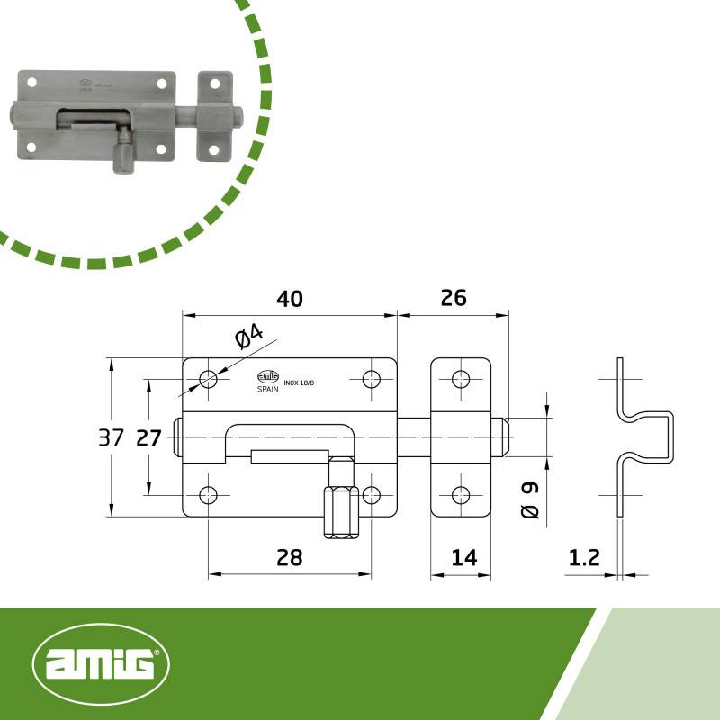 Targette  800 - 40 mm - Acier inoxydable AISI 304 - Mat | Amig - Image 5