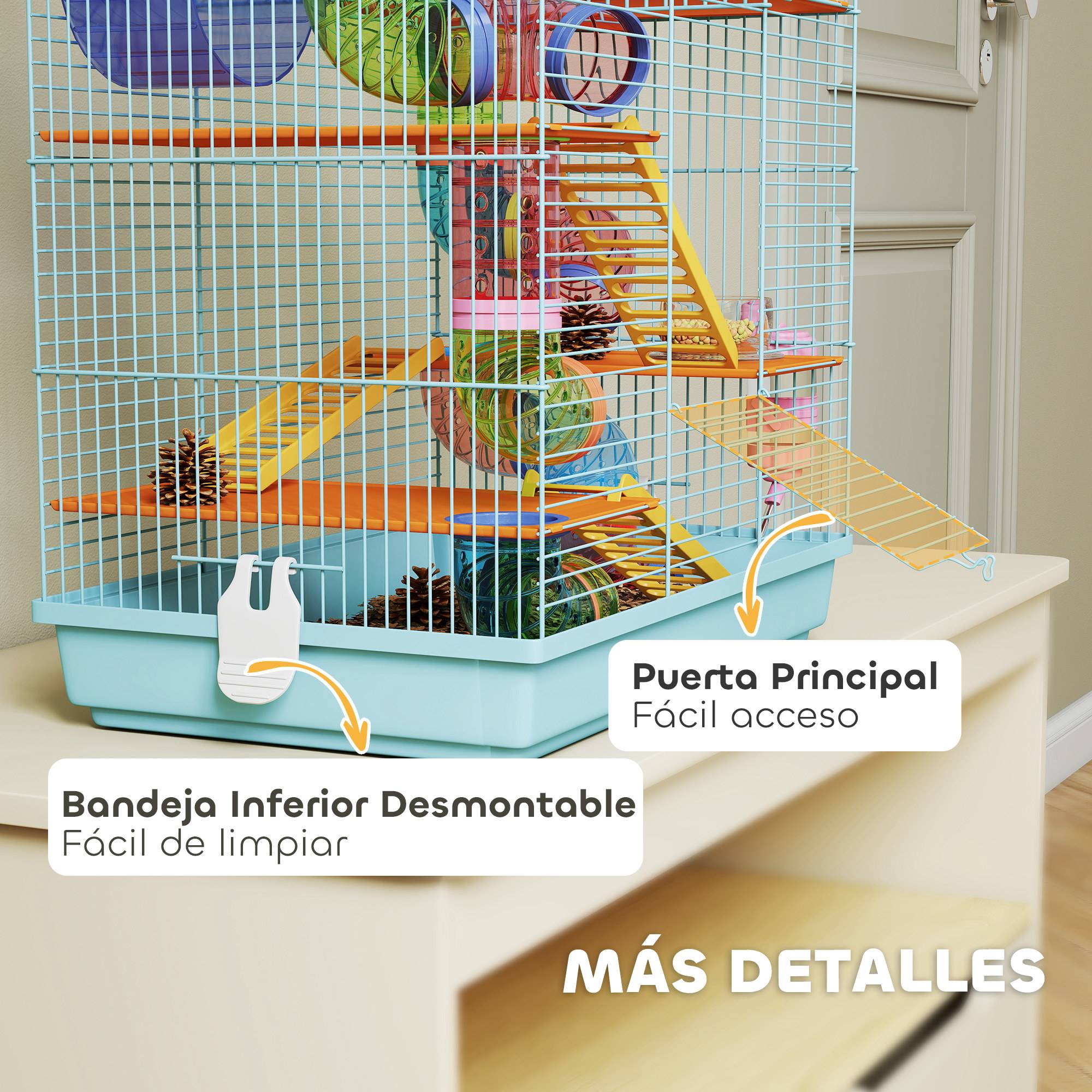 Cage hamster métal petits rongeurs 5 niveaux avec accessoires 47x30x59cm bleu clair - ComfortXL Outdoor Living - Image 8