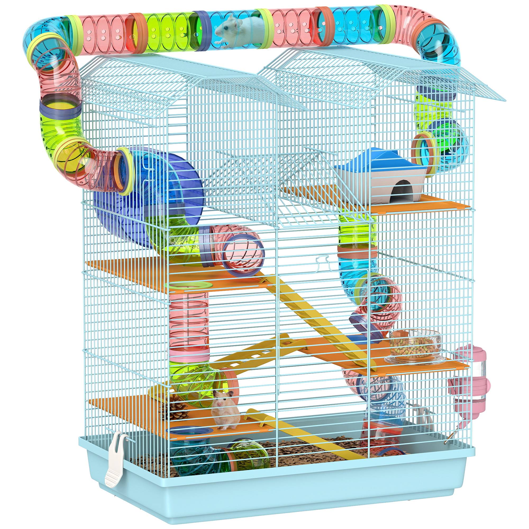 Cage hamster métal petits rongeurs 5 niveaux avec accessoires 47x30x59cm bleu clair - ComfortXL Outdoor Living - Image 1