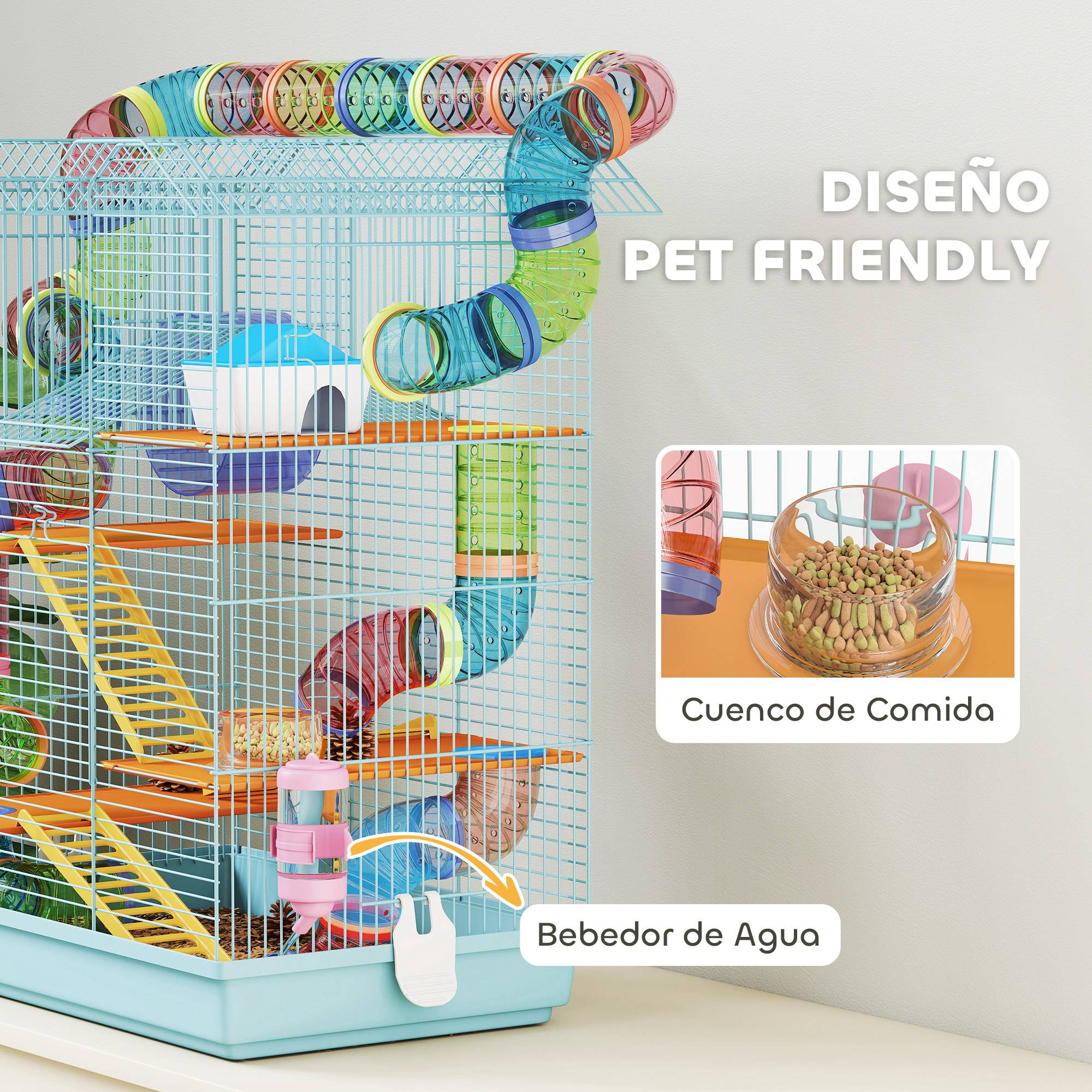Cage hamster métal petits rongeurs 5 niveaux avec accessoires 47x30x59cm bleu clair - ComfortXL Outdoor Living - Image 7