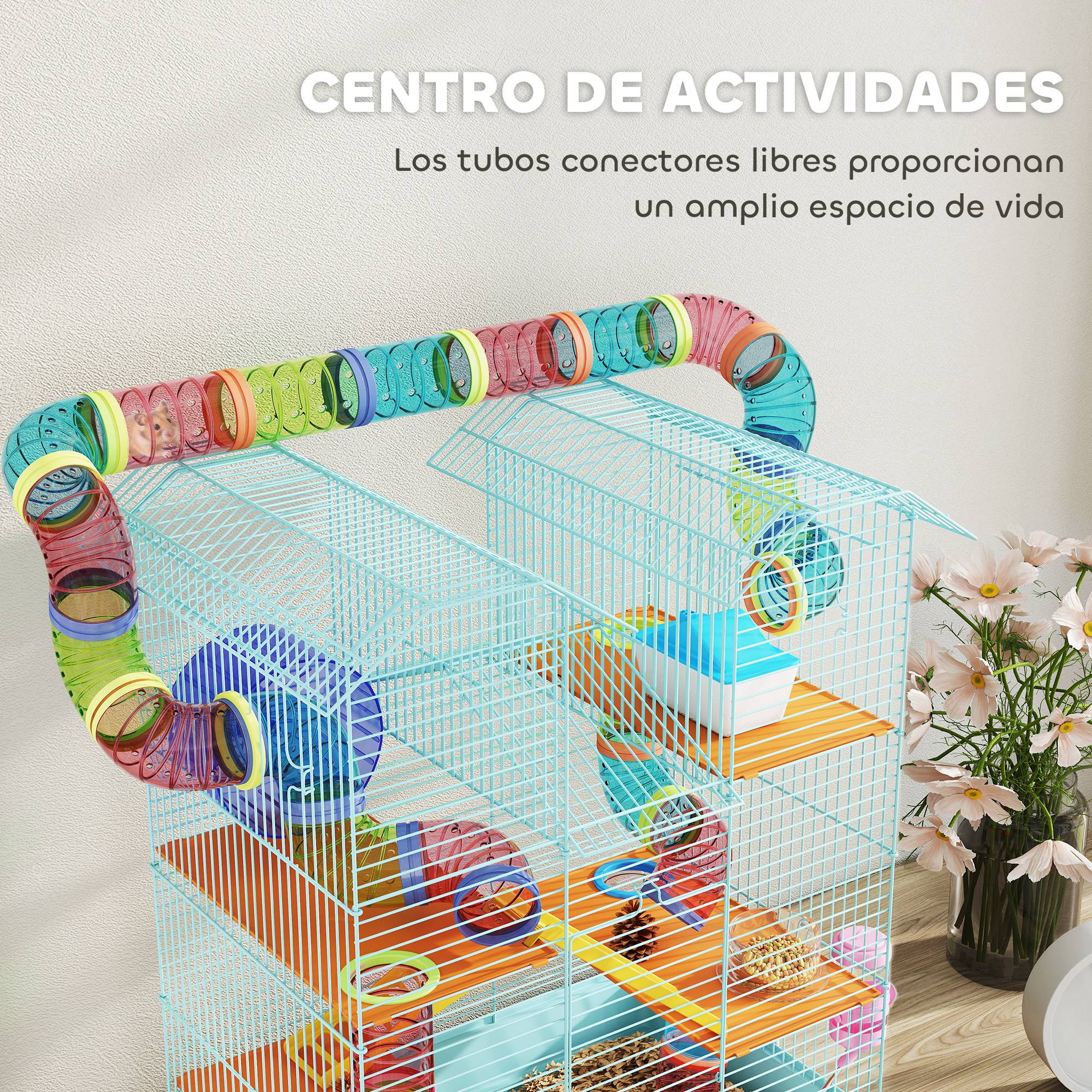 Cage hamster métal petits rongeurs 5 niveaux avec accessoires 47x30x59cm bleu clair - ComfortXL Outdoor Living - Image 9