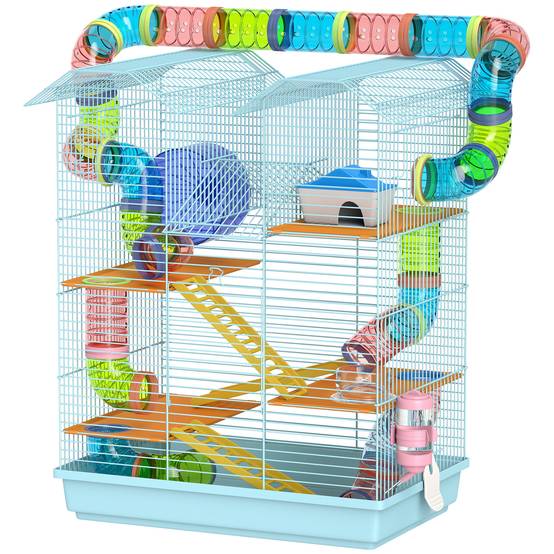 Cage hamster métal petits rongeurs 5 niveaux avec accessoires 47x30x59cm bleu clair - ComfortXL Outdoor Living - Image 2