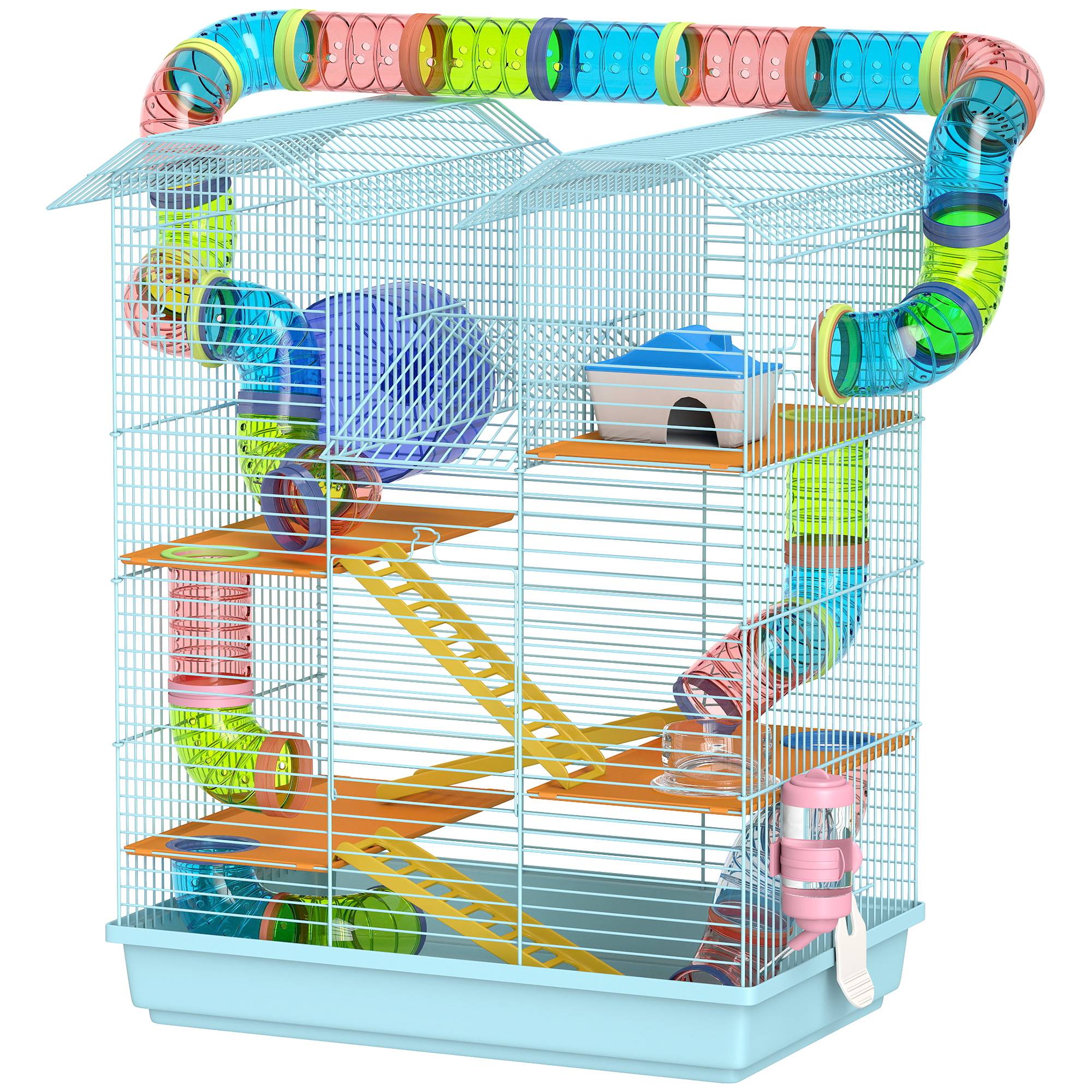 Cage hamster métal petits rongeurs 5 niveaux avec accessoires 47x30x59cm bleu clair - ComfortXL Outdoor Living - Image 2